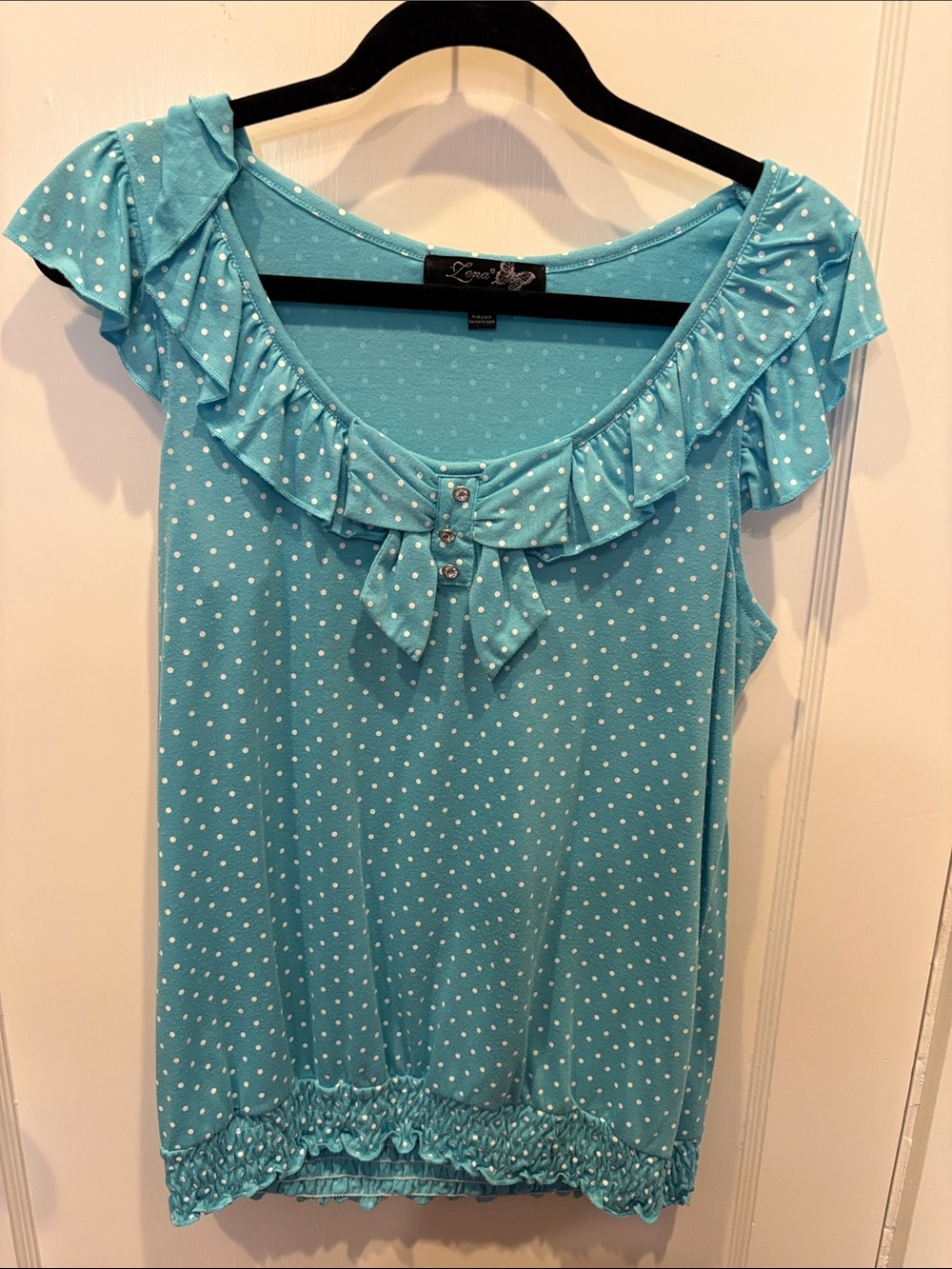 Lena Aqua Polka Dot Ruffle Tank with Bow BN208